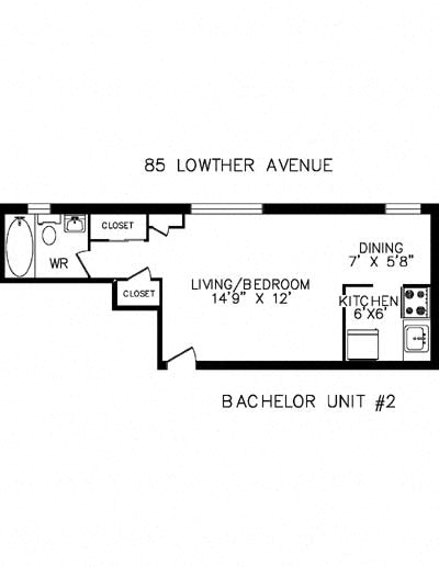 Floor plan for studio, 1 bath, 340 sqft